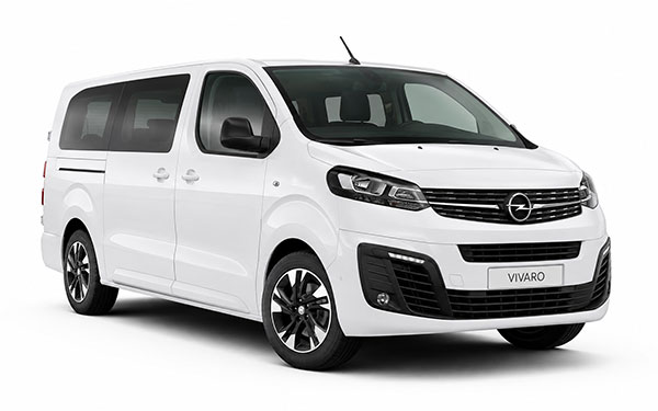 White Opel Vivaro passenger minibus used for airport transfers across Bulgaria, seats up to 8