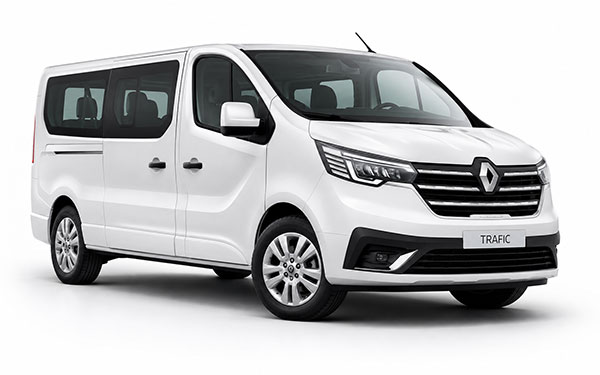 White Renault Trafic passenger minibus from the TransferBulgaria fleet, seats up to 8 passengers
